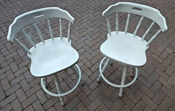 Pair of White Wooden Swivel Bar Stools