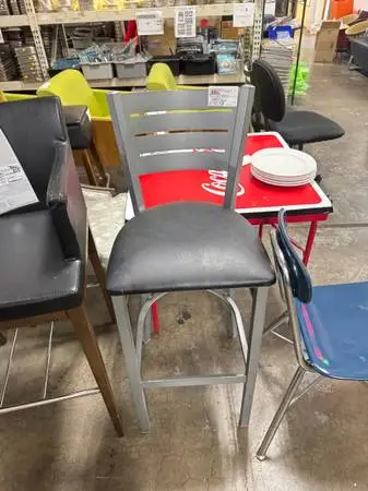 Grey Slat Metal Restaurant Barstool