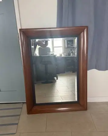 Large Beveled Wall Mirror with Solid Wood Frame