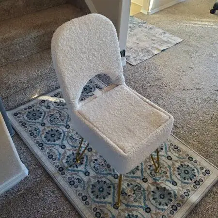 Bouclé Vanity Desk Chair Cutout Back Gold Metal Legs - Was $80
