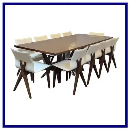 Joseph Jeup Sculpted Trestle Dining Table + X Back Dining Side Chairs,