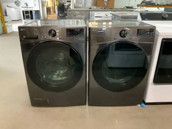 **LG BLACK STEEL FRONT LOAD, ELECTRIC WASHER DRYER SET**ON SALE NOW**