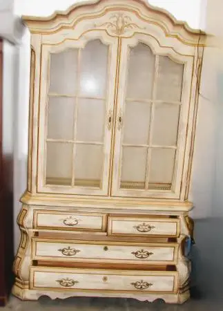 French Country Display Cabinet MCM 2 piece With Light Bombe style Base
