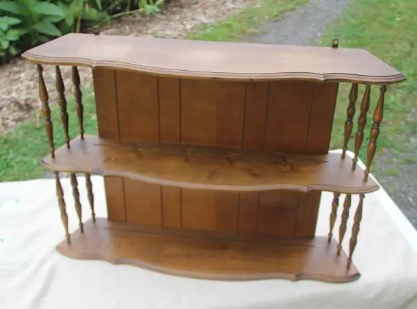 MCM Mid Century Turned WOOD WALL SHELF 3 Tiers-Turned Spindles-RETRO!