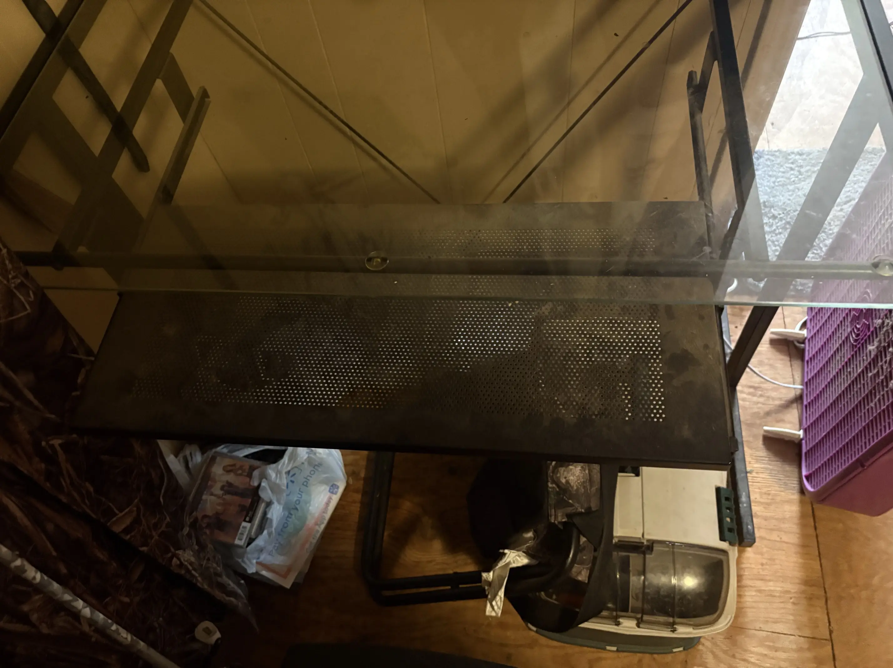 glass computer desk and side table
