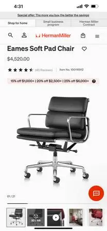 Authentic herman miller eames soft pad office chair