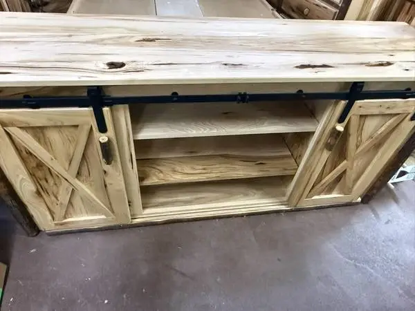 Solid Hickory TV Stand with Sliding Doors