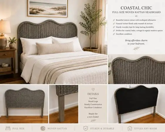 Full Size Woven Rattan Headboard