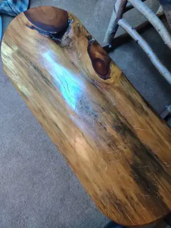 Adirondack foot stool, Chainsaw-carved Pine!