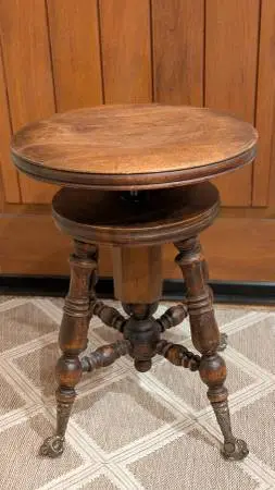 Antq. 19th Century John Gerts Victorian Piano Stool Adjustable Swivel