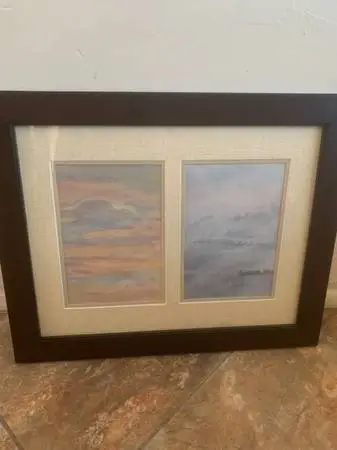 Textured Double Opening Original Watercolor Paintings Framed