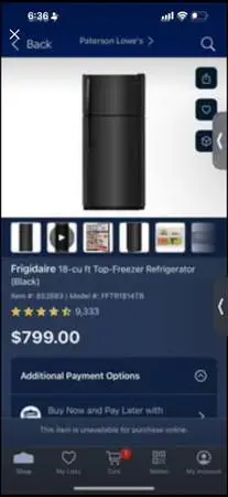 Frigidare 18 cu ft top freezer Refrigerator