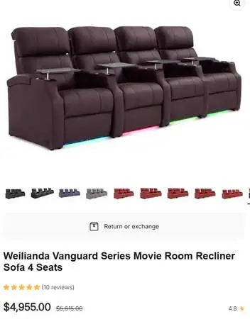 4 seat movie theater couch, all of them recline