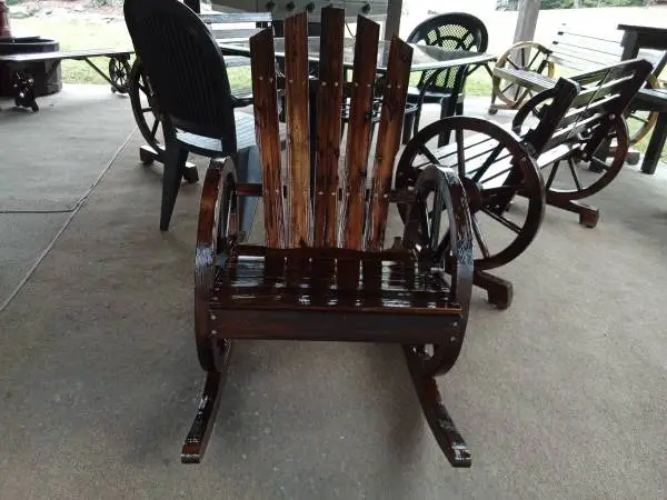 Rustic Wagon Wheel Rocker.