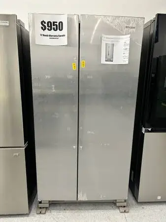 Open box Whirlpool side-by-side fridge