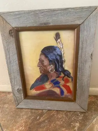 Charles M. Russell “Indian Head” Copy Original Oil On Canvas Board