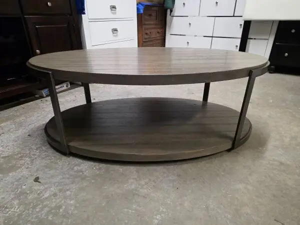 Gray Rustic Oval Coffee Table on Wheels