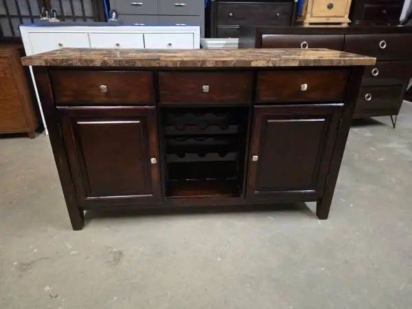 Modern Dark Cherry / Granite Top Buffet