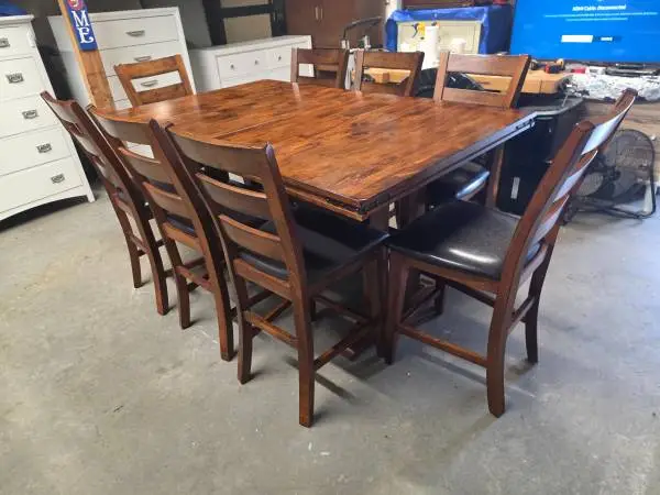 Brown Rustic Counter Height Dining Room Table Set with 8 Chairs