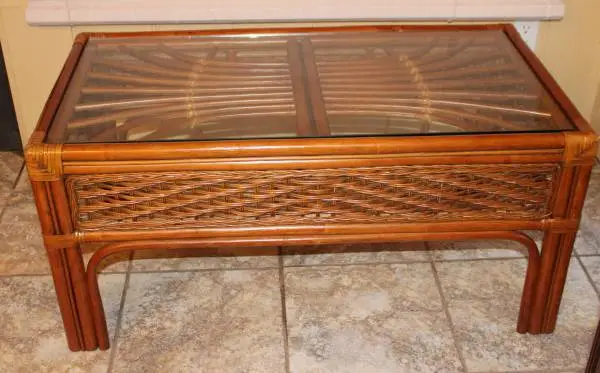 Rattan Wicker Coffee Table with Glass Top — 38 x 20 x 18