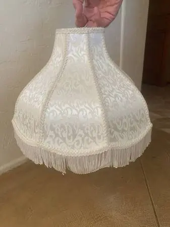 Victorian Style Lamp Shade With Damask Pattern And Fringe