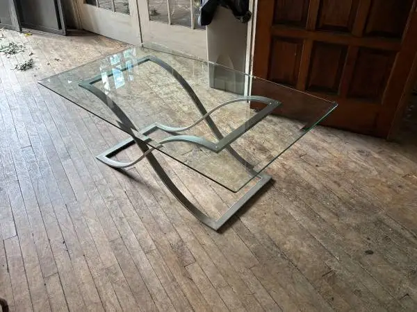 Gorgeous Abstract Glass Top Art Deco Coffee Table with Beveled Edges