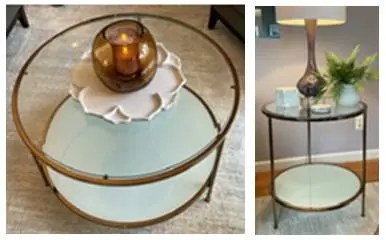 MODERN COPPER METAL & GLASS COFFEE / END TABLE-IND. Or SET