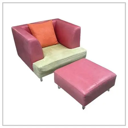 Celery Micro-suede + Rose Pink Leather Chair + Ottoman