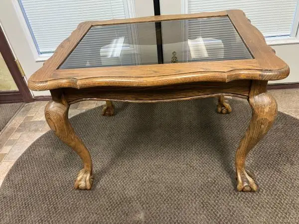 Small Vintage Ball and Claw Coffee Table w/glass top
