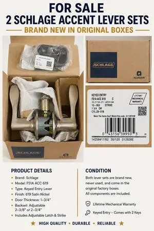 Brand new Schlage keyed entry lever sets for sale!