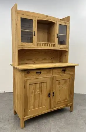Vintage Swedish Pine Cupboard Hutch China Cabinet