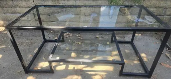 Glass Coffee Table with Metal Frame