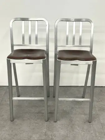 Emeco Navy Barstool 2 Barstools w Leather Seat Pads $295 Each