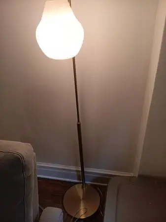 Brass Floor Lamp with White Ribbed Glass Shade