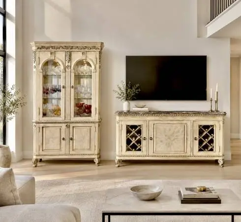 Fabulous set Tall lightened crystal Case & sideboard (marble top)
