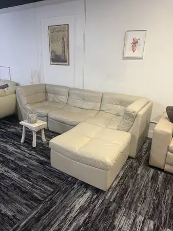 Cream Leather Sectional with Chaise | Delivery Available
