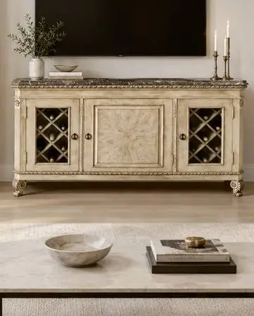 Fabulous set Tall lightened crystal Case & sideboard (marble top)