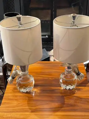 SET OF ELEGANT UNIQUE 17  INCH CRYSTAL LAMPS with DRUM SHADES