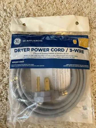 Brand New - 6 foot 3 Wire Power Cord for dryers
