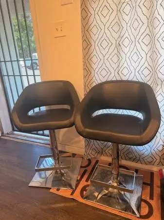 Bar Stools - Set  $40 - Black Leather Swivel - Garden Grove