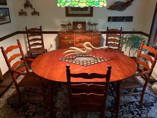 Vintage dining table 6 chairs and server