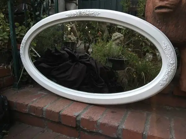 1907 Edwardian era large (40”x23”) Oval Wall Mirror/ hanger on reverse