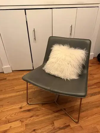 West Elm Slope Leather Lounge Chair & Mongolian-Lamb Pillow