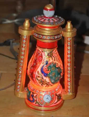 Handcrafted and painted white marble lantern shape electric mood light