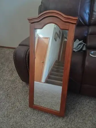 Wooden Jewelry Cabinet Armoire w Mirrored Door Black Velvet Lining 16.
