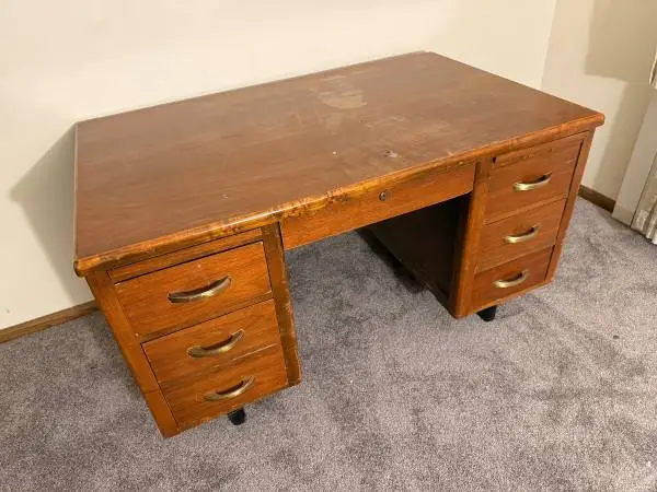 Large vintage wood office desk
