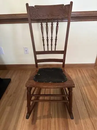 Antique Rocking Chair with Leather Seat Bottom