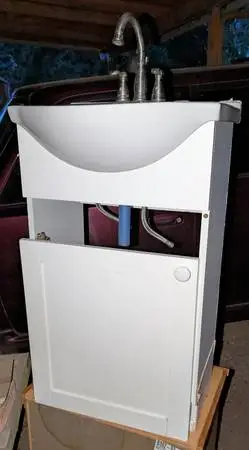 Narrow White Sink with Cabinet