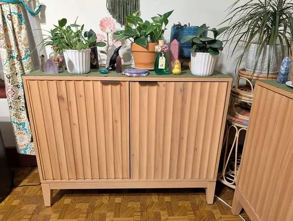 2 MCM Style Scalloped Light Wood Cabinets