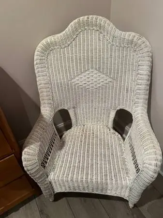 White Wicker High Back Armchair